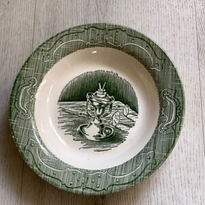 Vintage Royal China Old Curiosity Shop Green Transferware Soup Bowl 8.5" USA